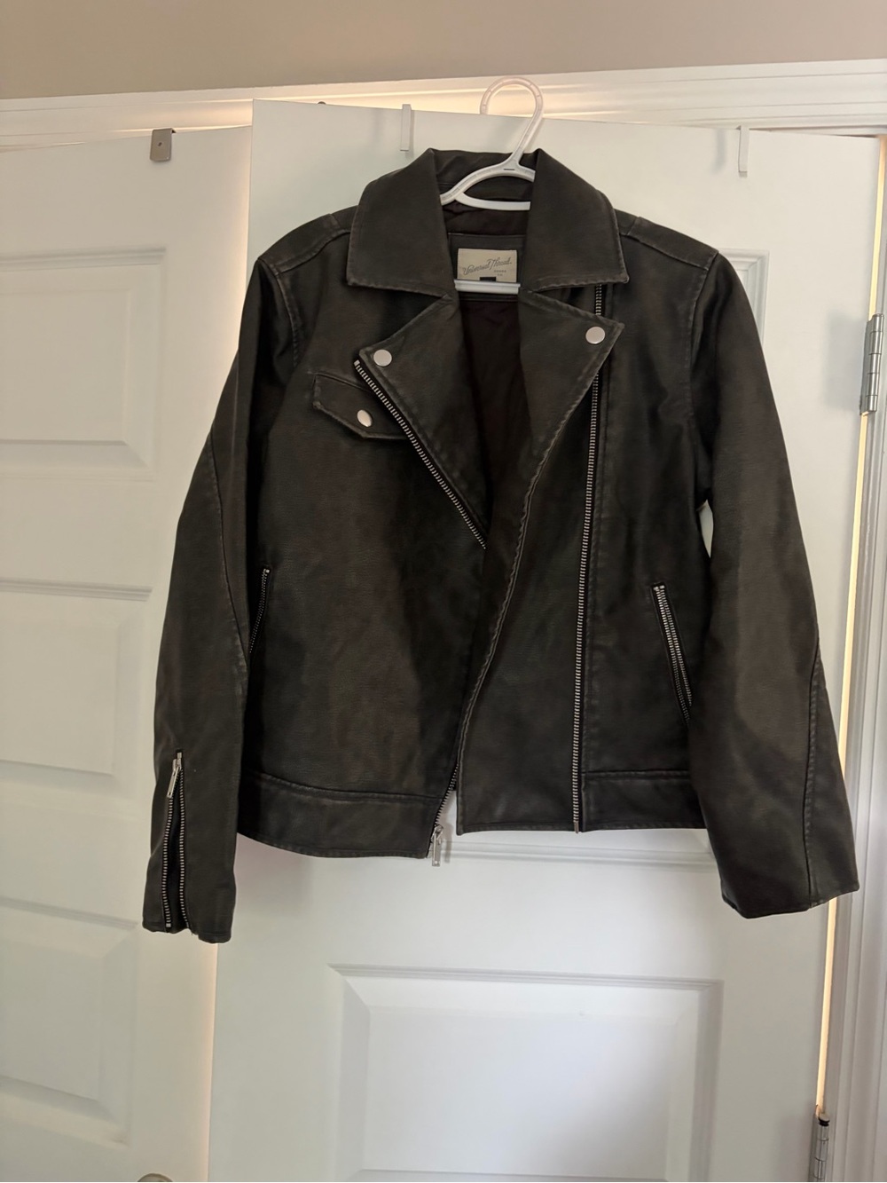 Universal Thread Black Faux Leather Moto Jacket with Silver Hardware